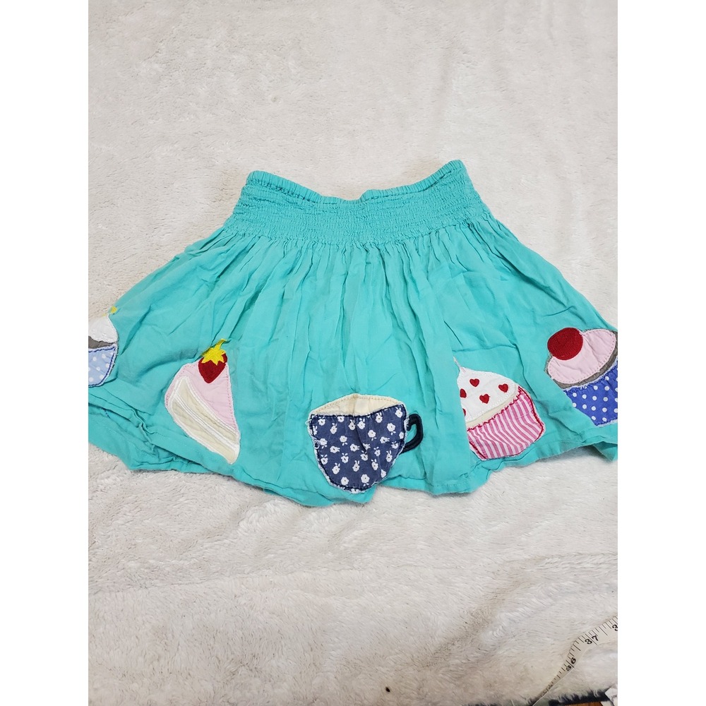 Mini Boden Mint Blue Applique Cupcake Stitched Casual Skirt Girl 5 6 Kidcore